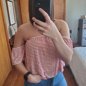 Red and white striped top